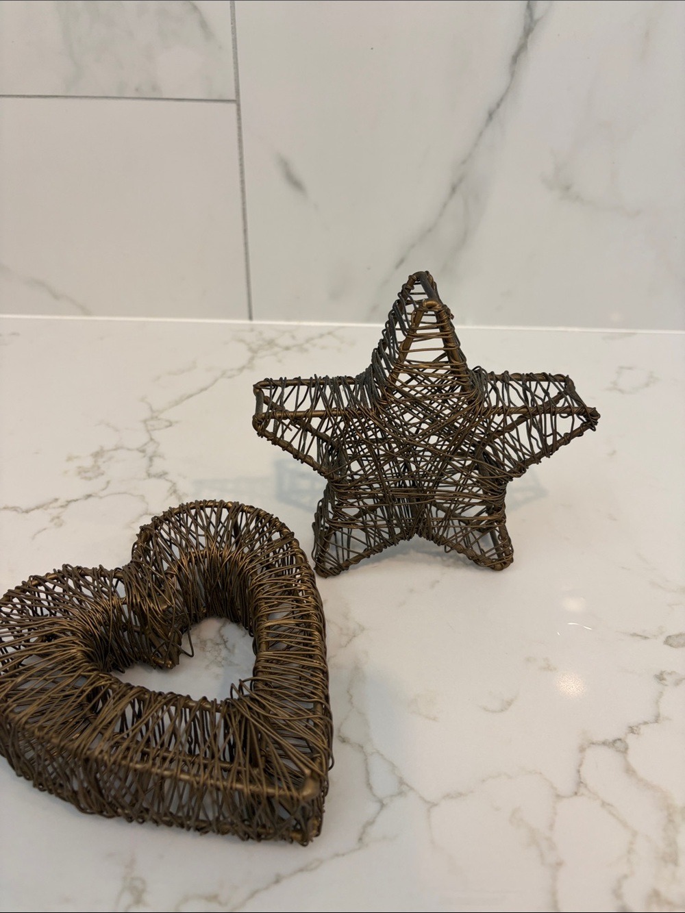 Woven Metal Heart & Star Decorative Accents - Gold